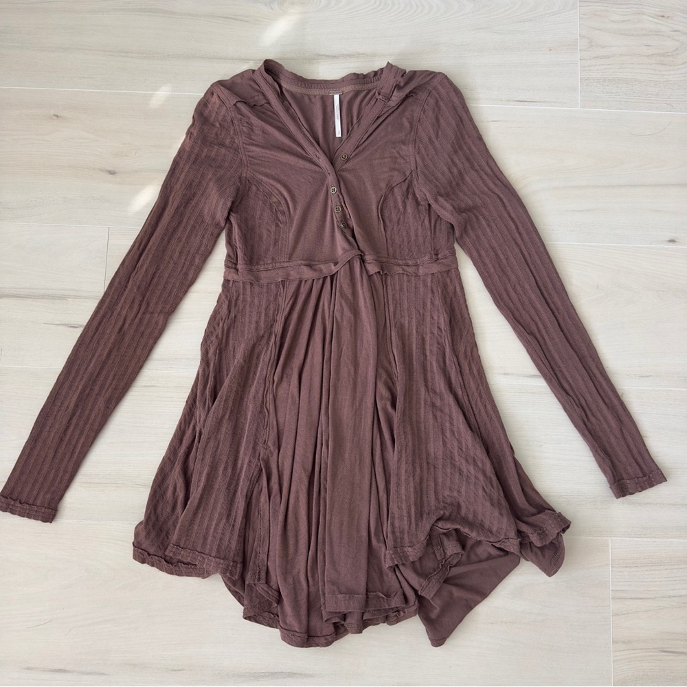 Free People Long Sleeved V Neck Tunic Dress